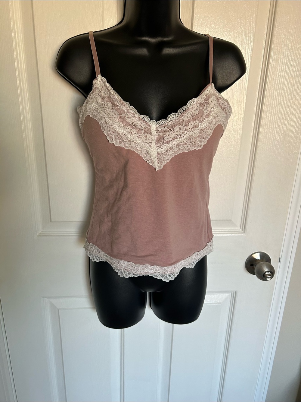 Women's Cottagecore Lace Trim Cami Tank Top - Dusty Rose